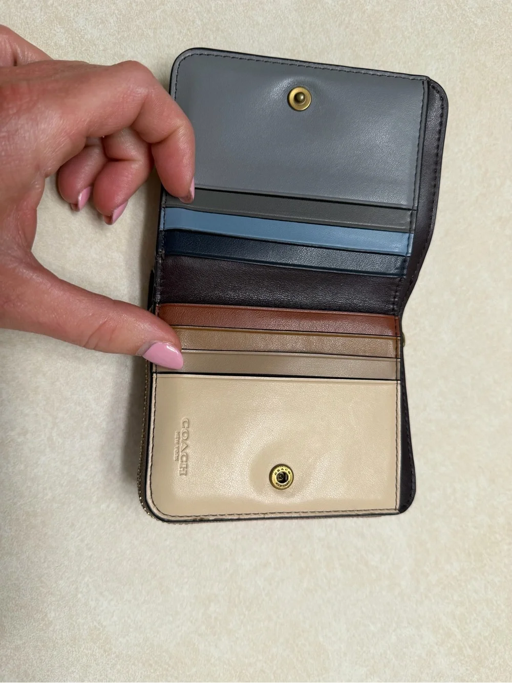 Coach Pebbled Leather Zip Wallet in Taupe Brown with Gold Logo